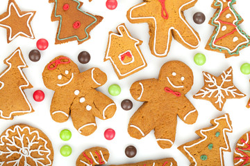 Homemade various christmas gingerbread cookies