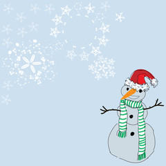 Christmas background with a snowman and space for text.