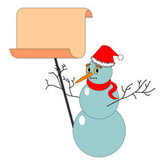 A Christmas snowman with a big blank paper