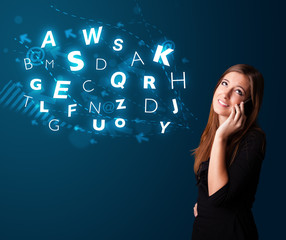 Young lady making phone call with shiny characters