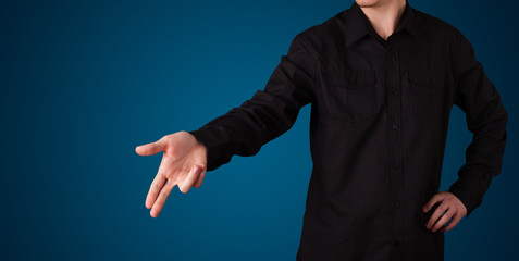 Businessman pressing imaginary button