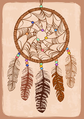 Illustration with tribal dreamcatcher