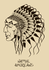 Illustration with Native American Indian chief