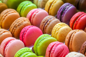 traditional french colorful macarons in a box