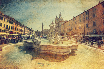 Piazza Navona, Rome. Italy. Picture in artistic retro style.