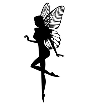 Silhouette of a fairy isolated on white background