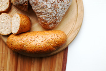 Bread on the wooden plate
