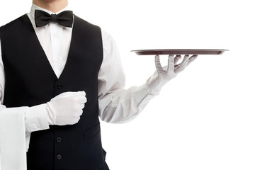 Waiter torso with empty tray