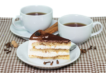 morning cups of tea with the piece of delicious coffee Cake