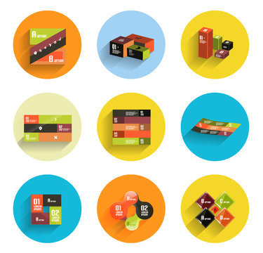 Infographic inside colorful circles. Flat icon set
