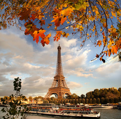 Plakat Wieża Eiffla z liści jesienią w Paryżu, Francja