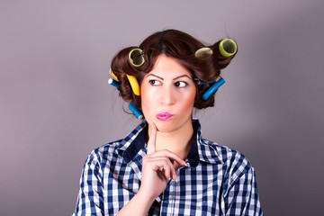 portrait of girl with curlers