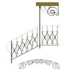 Wrought iron stairs railing and canopy