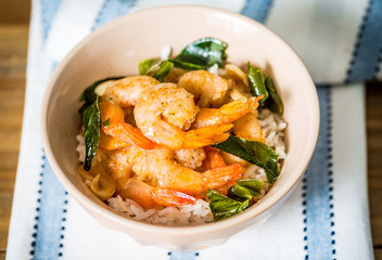 Bowls of delicious asian fried shrimp