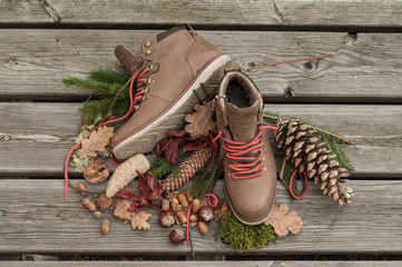 Light brown boots on wooden floor