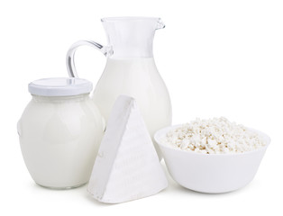 dairy products isolated on white