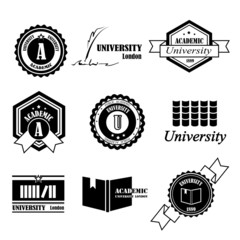 University Labels Set - Isolated On White Background