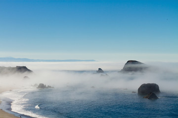 Fototapeta na wymiar morning fog along coast at Brookings, Oregon