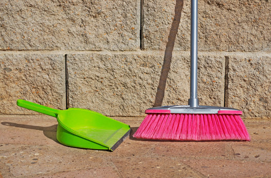 Pink Broom And Green Shovel