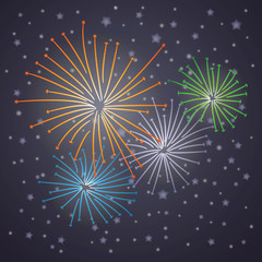 Fototapeta na wymiar Glowing starry fireworks on blue background.