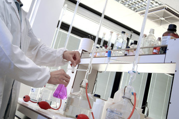 chemical laboratory, technician making a test