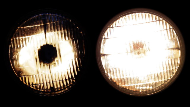 Real headlight turning on, flickering and turning off.