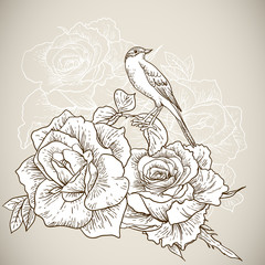 Beautiful Rose Background with Birds