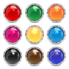 set multicolored glass buttons in a silver frame.colorful button