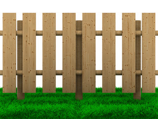 wooden fence on white background. Isolated 3D image