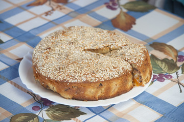 Apricot pie on plate