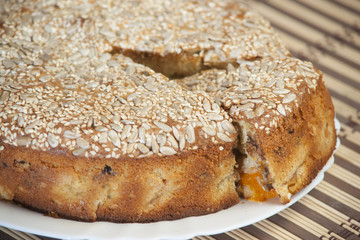 Apricot pie on plate