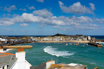 Harbour view St Ives Cornwall England uk with blue sky