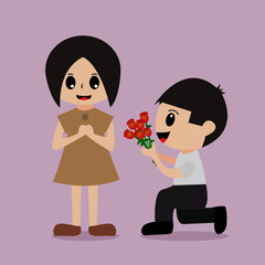Man gives to the woman flowers