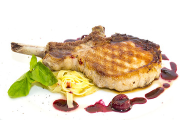 grilling steak with tomato sauce