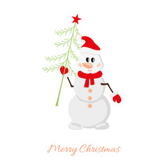 Postcard Snowman with Christmas tree