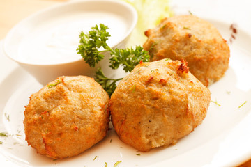 potato balls with sour cream