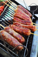 Asia sausage in market - red sausage