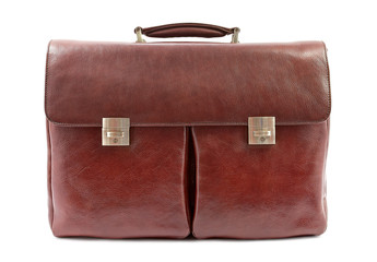 Brown leather briefcase isolated