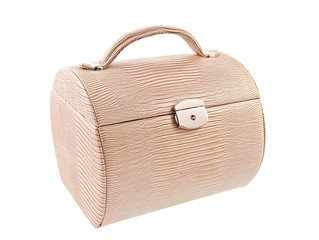 Leather box for cosmetic or jewelery isolated