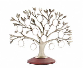 Silver genealogical family tree with small oval frames isolated