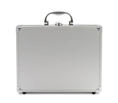 Metal silver briefcase isolated on white background