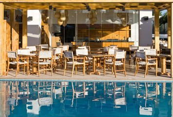 Restaurant on terrace near swimming pool