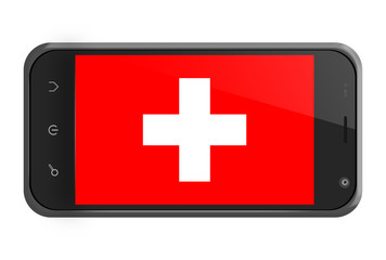 Obraz premium Switzerland flag on smartphone screen isolated