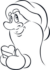 Outline Illustration of Santa Claus holding small gift