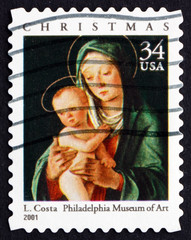 Postage stamp USA 2001 Virgin and Child, by Lorenzo Costa