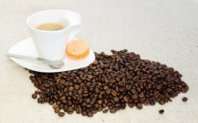Hot coffee with beans