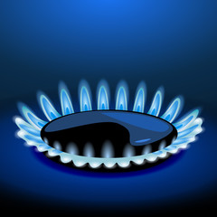 Flames of gas stove in the dark. Vector