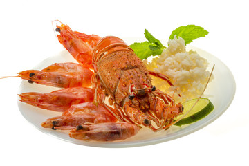 Spiny lobster, shrimps and rice