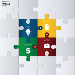 Pieces of jigsaw puzzle showing business equation.