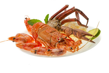 Spiny lobster, shrimps, crab legs  and rice